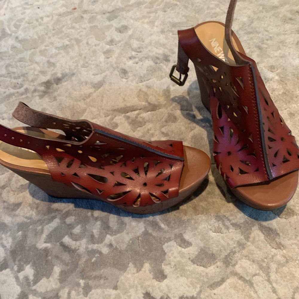 Nine West Brown Wedge Sandals